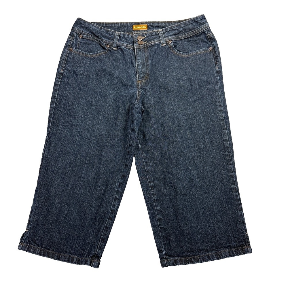 St Johns Bay Capri Jeans Women's Size 14 Mid Rise Denim Side Split Hem